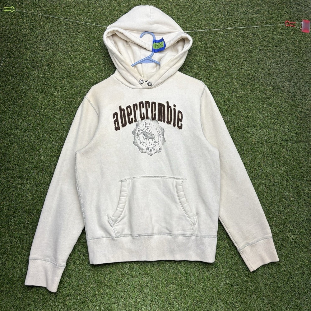 Vintage Y2K Abercrombie & Fitch Hoodie Boys XL White Muscle Sweatshirt Youth